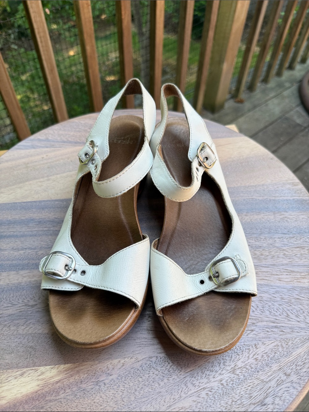 Dansko Cream Leather Slingback Buckle Sandals